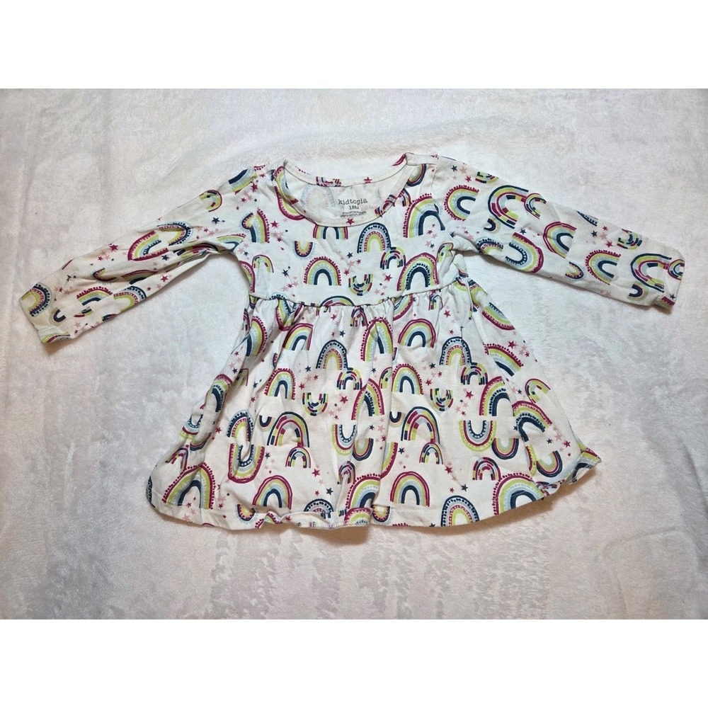 306. Kidtopia Baby Girls Rainbow Print Long Sleeve Dress 18M Multicolor